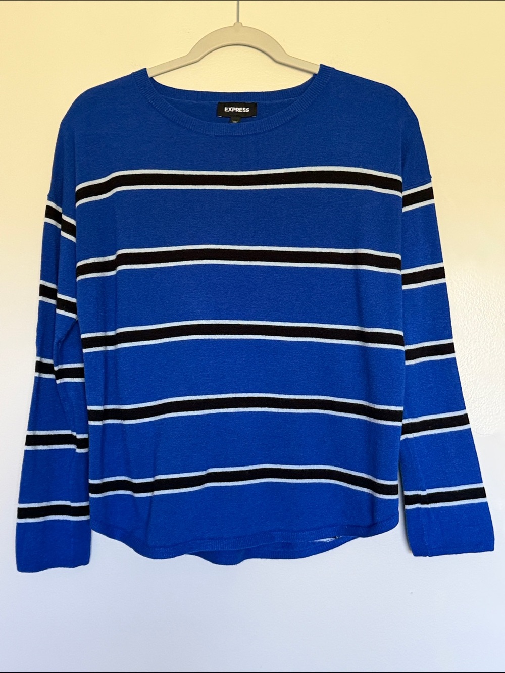 Express Royal Blue Striped Crewneck Sweater